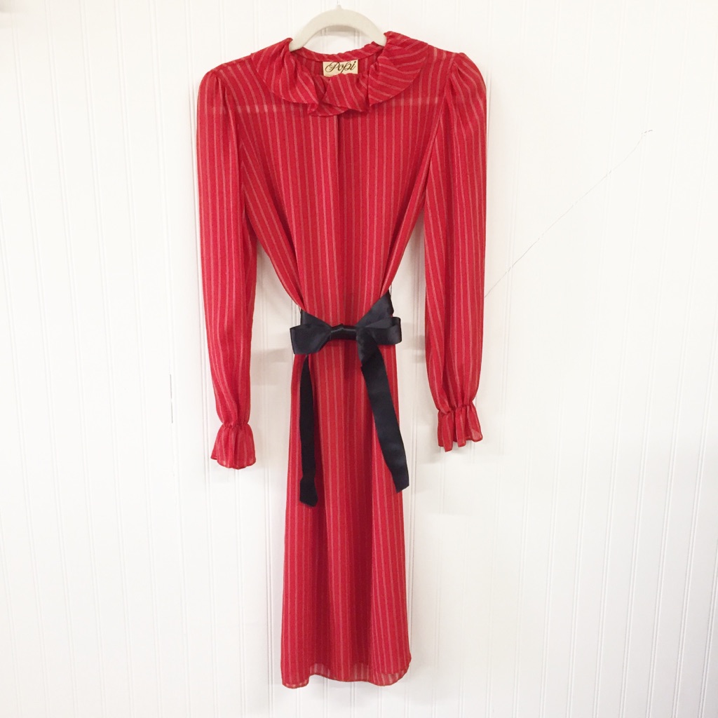Vtg 70s Popi | Ruffle Collar Striped Dress